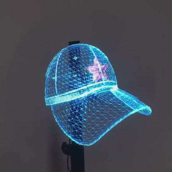 Video of a cap being projected on a hologram projector